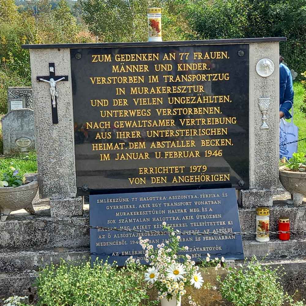 Spomenik 77 umrlim v živinskih vagonih na tirih v hudi zimi januar/februar 1946